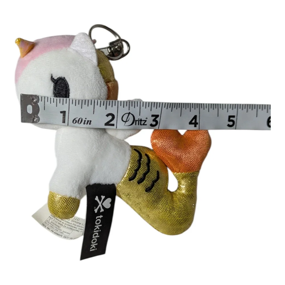 Tokidoki Perla Mermicorno Plush Keychain Sparkly White Body Dolphin-Themed Tail